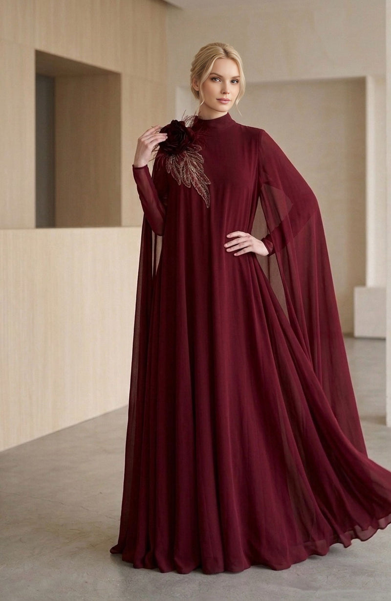 burgundy abaya dress FARAH DRESS BURGUNDY