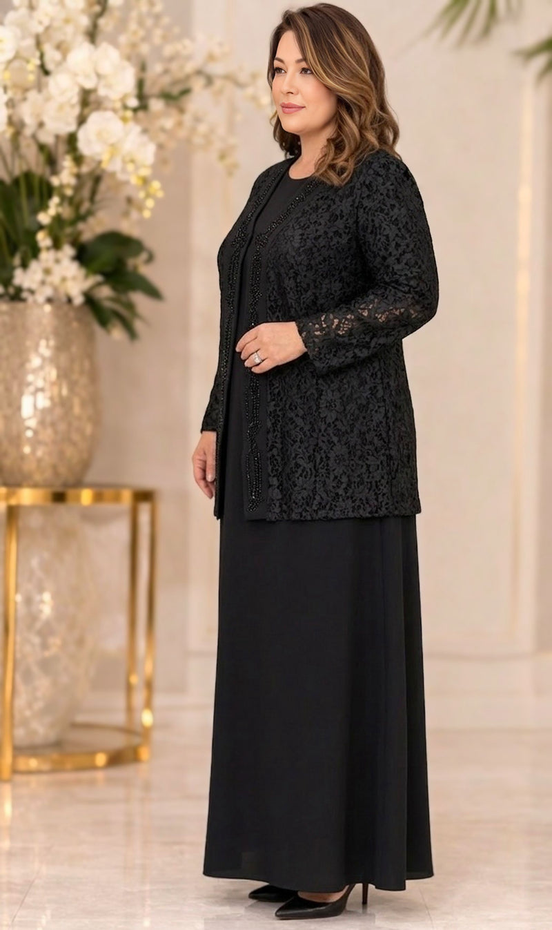 plus size black dress coat HSN Lace Jacket Set – Moda Natty Color:White Black Black Flared Dress Pants perfect for those nights New Years Eve Dress