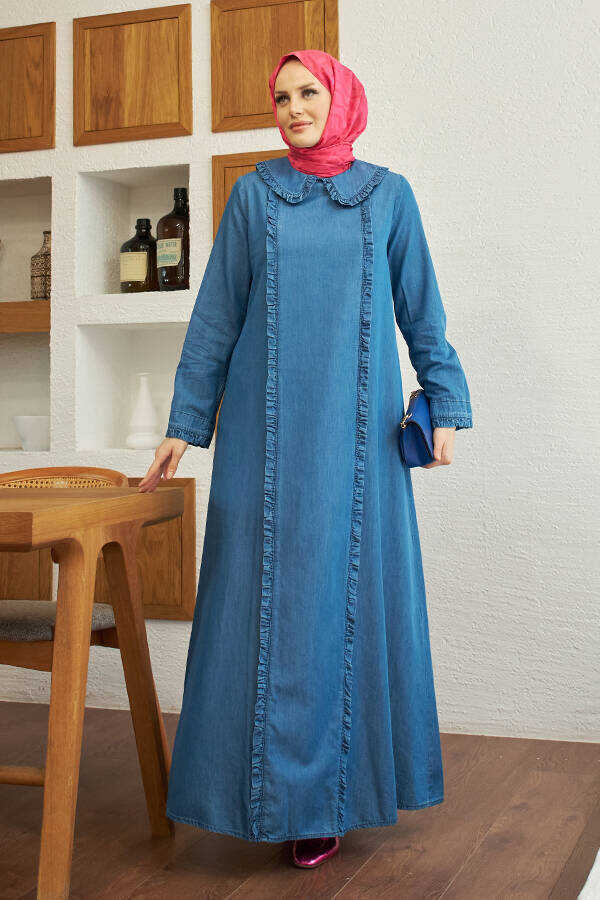 NW Tencel Ruffled Denim Dress Dark Blue – Moda Natty