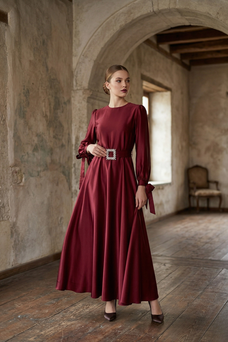 dressy burgundy dresses Zelda Side Slit Velvet Sequin Gown