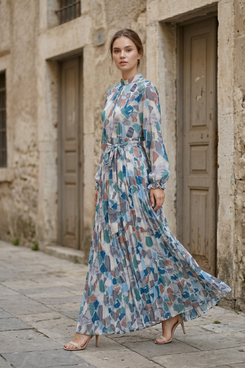 LVDR Liana Chiffon Printed Dress Turquoise 10