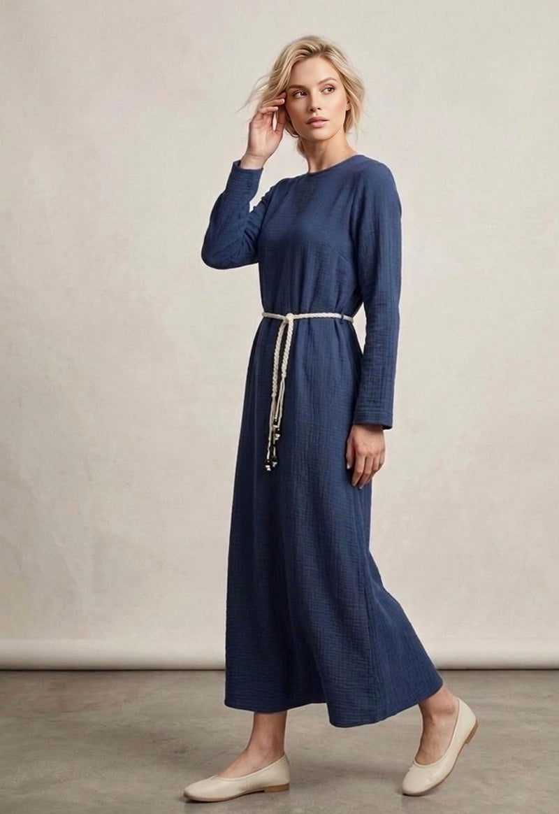 All Muslin Fabric Dress Indigo 4