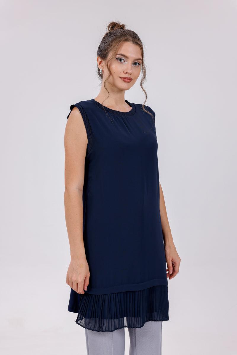 HLD Chiffon Pleated Inner Tunic Navy Blue Moda Natty HLD Chiffon Pleated Inner Tunic Navy Blue Moda Natty