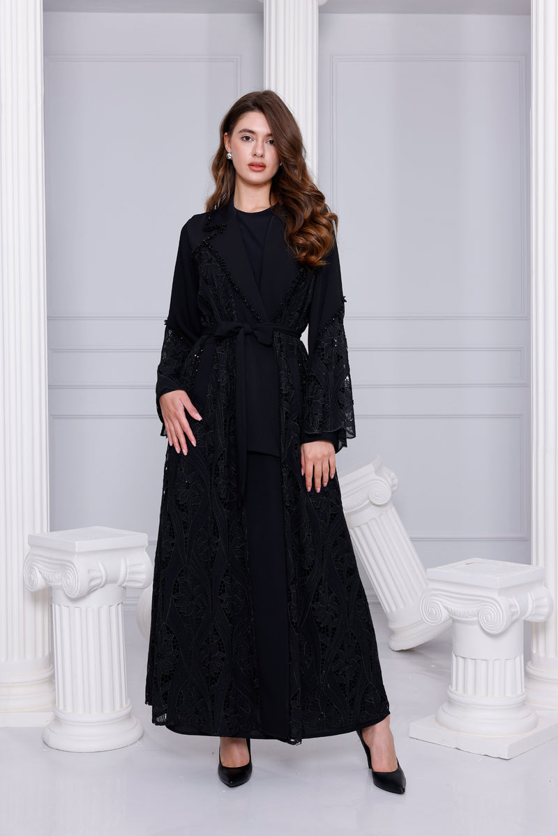 ETC Sare Embroidery And Beaded Abaya Black 8