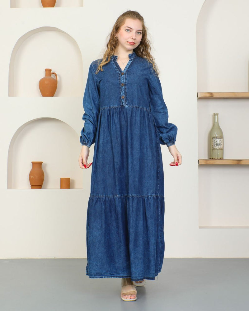 ankle length denim dress Sleeveless Tencel Denim Dress, MIDDLE BLUE / XS