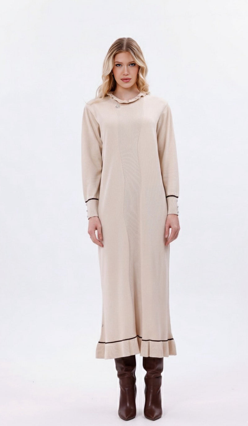 ZZ Biray Knitted Winter Dress Off White