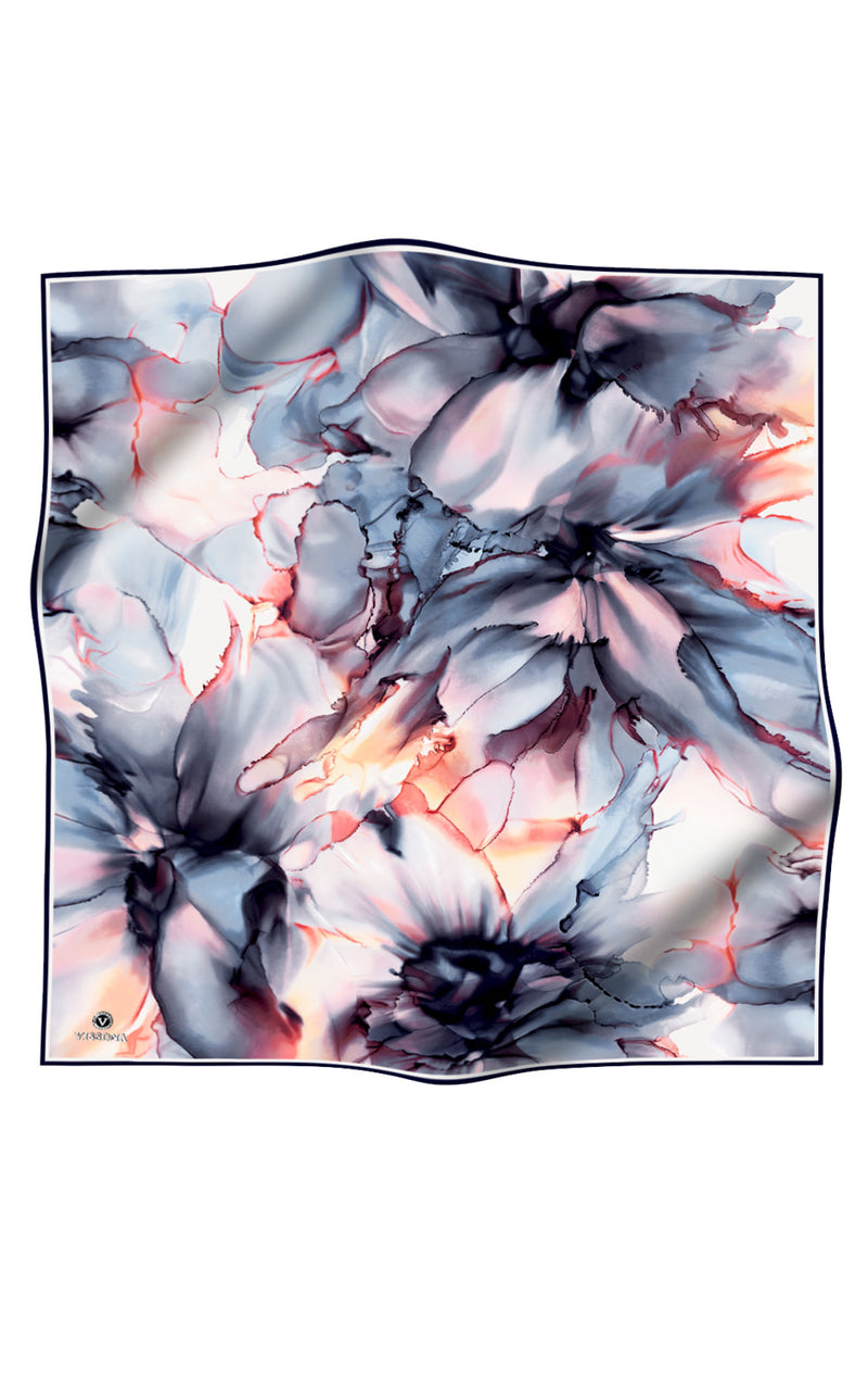 Vissona 14215 Printed Silk Scarf Indigo&Copper