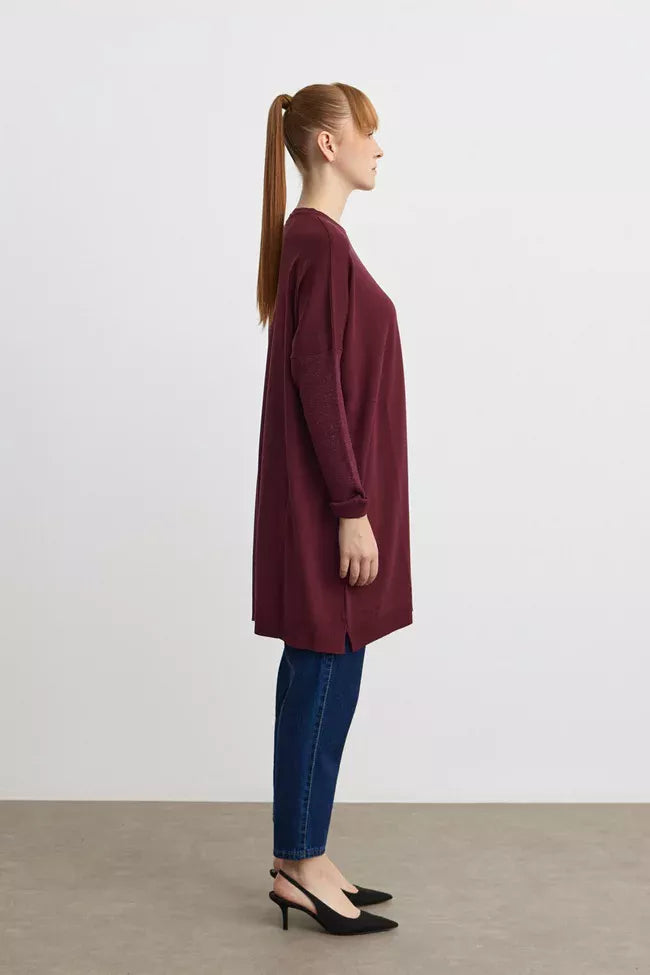 MRW Brooch Knitted Tunic Burgundy