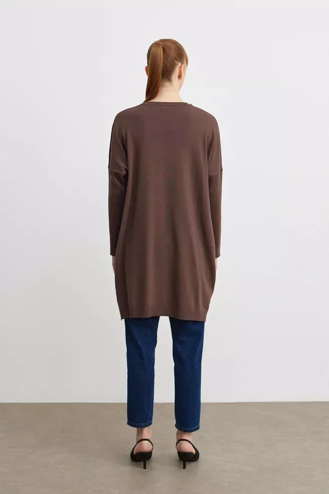 MRW Brooch Knitted Tunic Brown