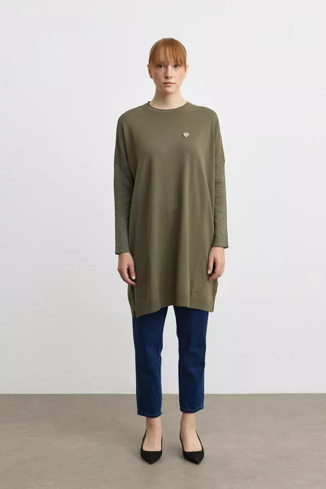 MRW Brooch Knitted Tunic Khaki