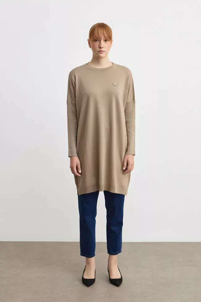 MRW Brooch Knitted Tunic Mink