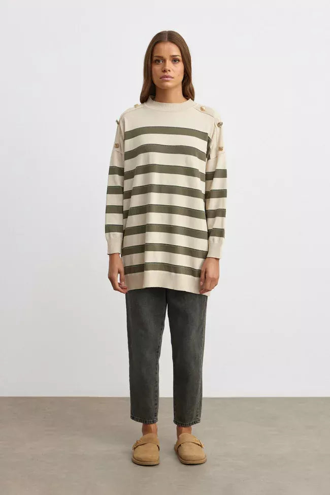 MRW Striped Shiny Knitted Tunic Beige