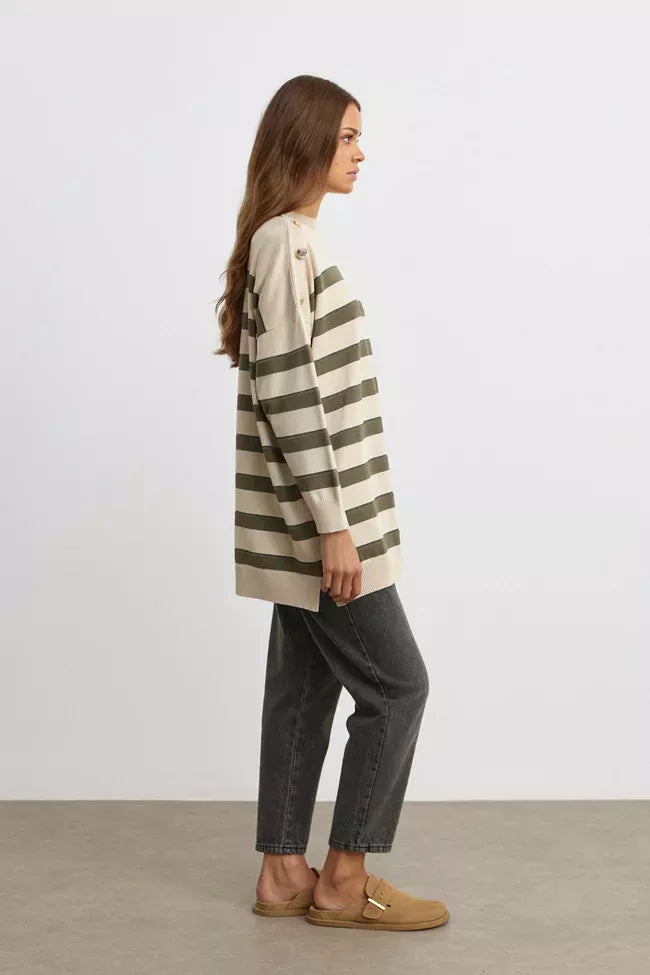 MRW Striped Shiny Knitted Tunic Beige