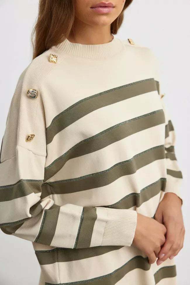 MRW Striped Shiny Knitted Tunic Beige