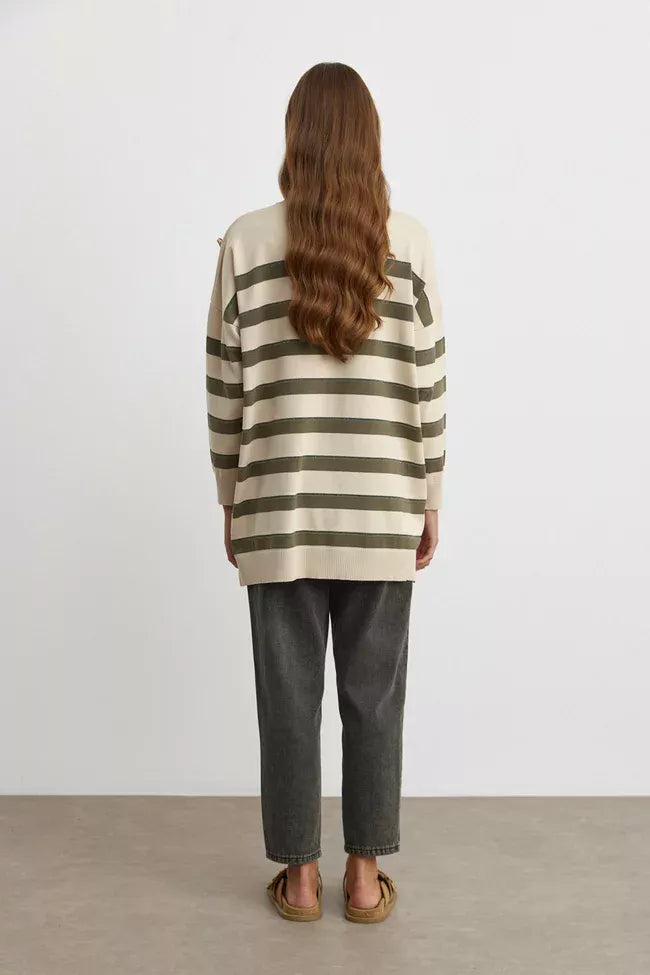 MRW Striped Shiny Knitted Tunic Beige