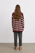 MRW Striped Shiny Knitted Tunic Burgundy