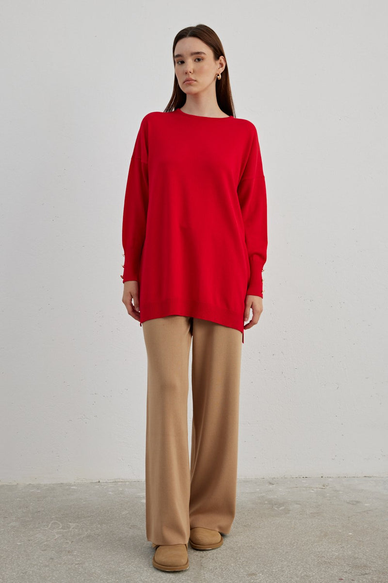MRW Arm Button Dtld Tunic Red