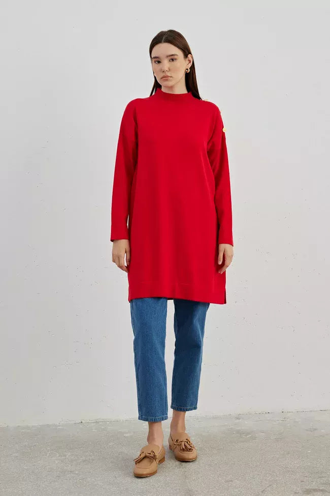 MRW Shoulder Button Dtld Tunic Red