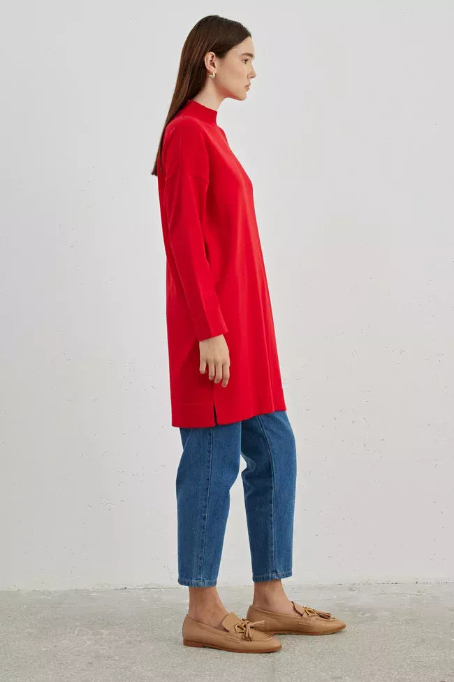 MRW Shoulder Button Dtld Tunic Red