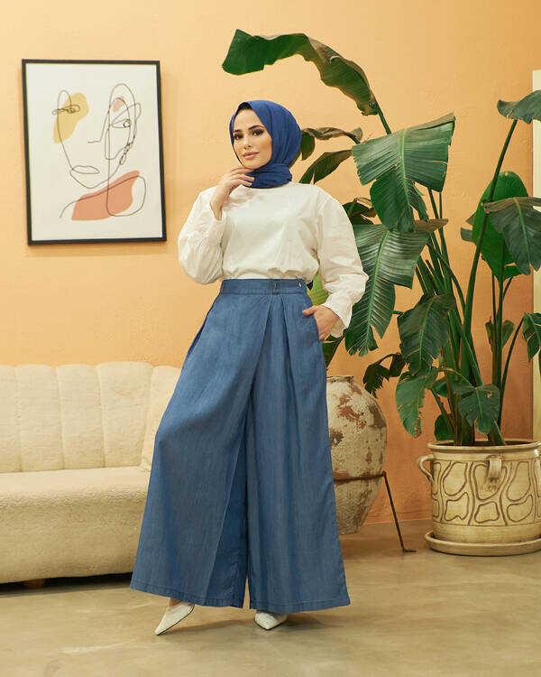 NW Tencel Soft Wide Denim Pants Dark Blue