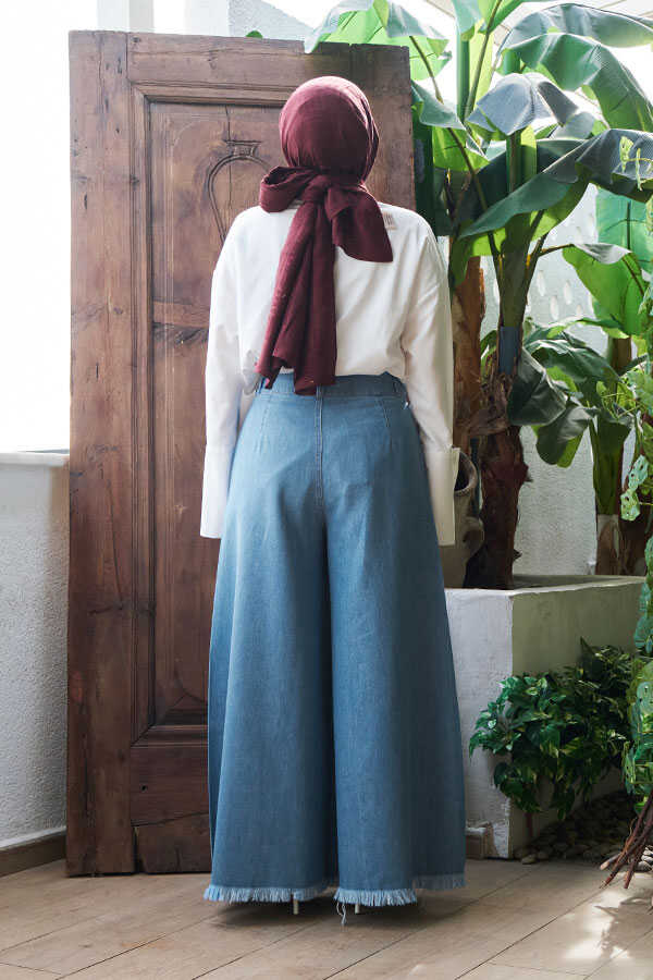 NW Tasseled Denim Wide Pants Blue