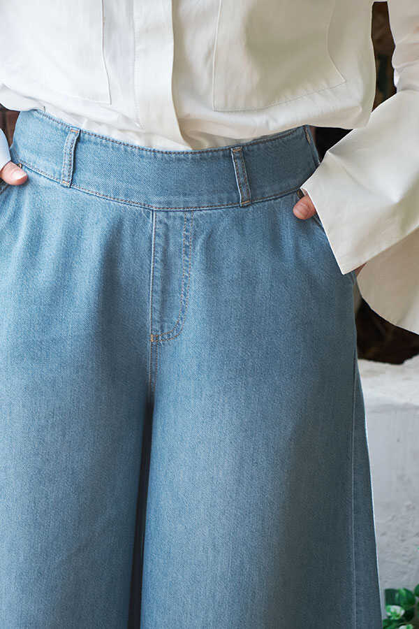 NW Tasseled Denim Wide Pants Blue