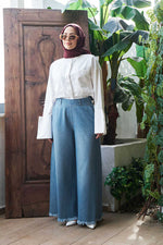 NW Tasseled Denim Wide Pants Blue