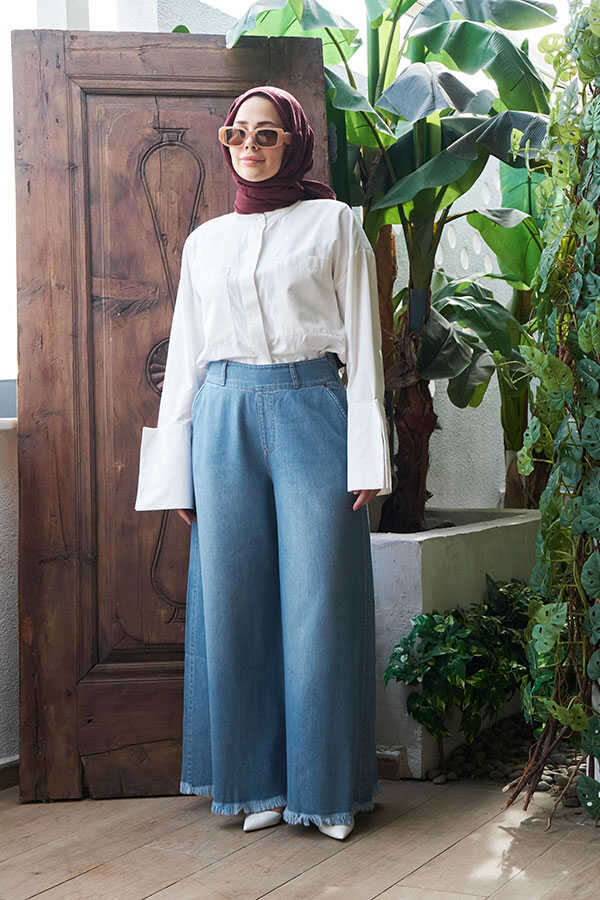NW Tasseled Denim Wide Pants Blue