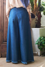 NW Tasseled Denim Wide Pants Dark Blue