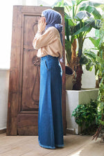 NW Tasseled Denim Wide Pants Dark Blue