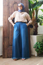 NW Tasseled Denim Wide Pants Dark Blue