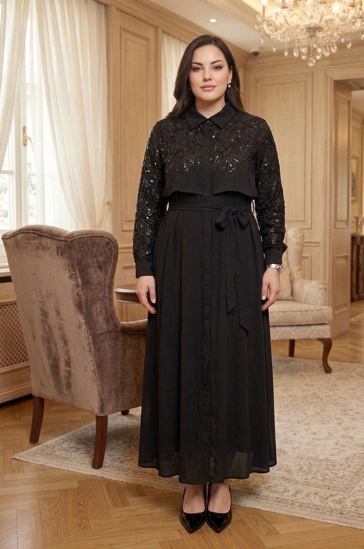 FUAT GURSEN Embroidered Long Dress Black