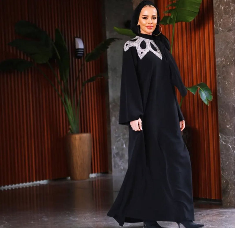 QF Mualla Dress And Shawl Black