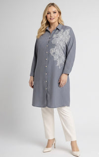 DULE Striped Embroidered Shirt Navy Blue