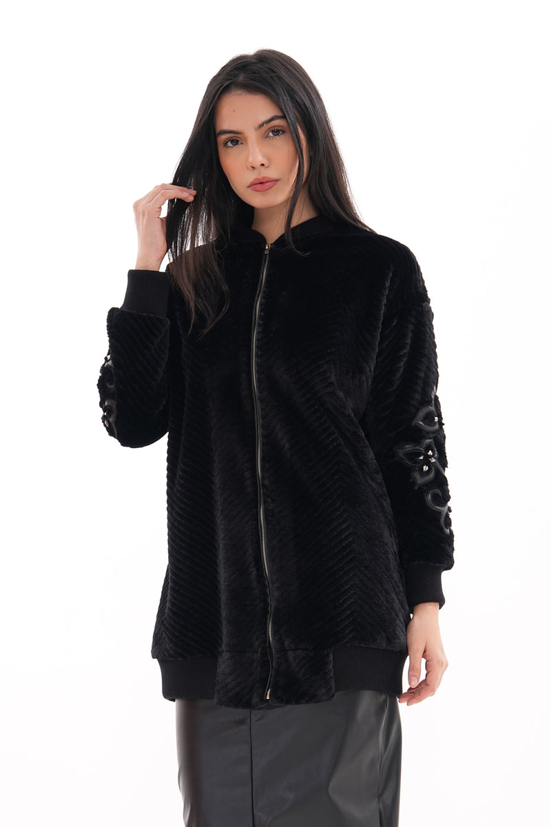 TG Arm Detailed Velvet Jacket Black