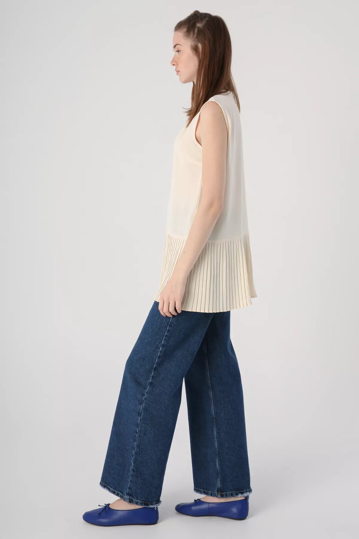 All Sleeveless Pleated Tunic Ecru