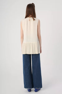 All Sleeveless Pleated Tunic Ecru