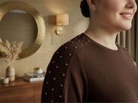 SR Pearl Embellished Plus Tunic Brown