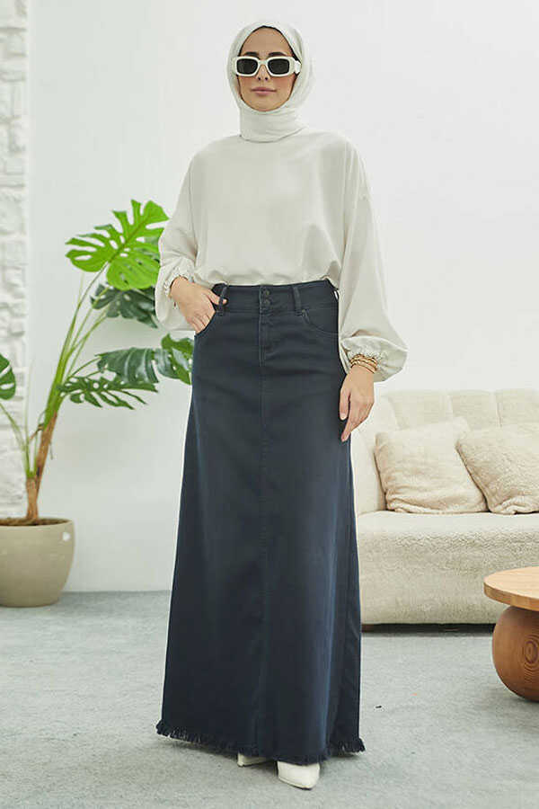 NW Tasseled Dtld Denim Skirt Indigo