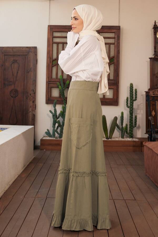 NW Ruffled Dtld Denim Skirt Khaki