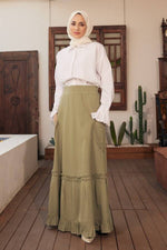 NW Ruffled Dtld Denim Skirt Khaki