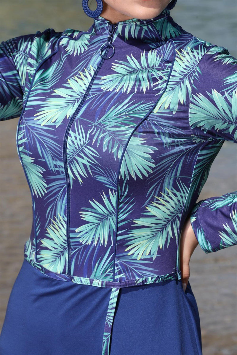 SX Long Floral Tunic Swimwear Set Navy Blue
