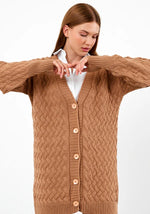 Vav Braided Midsize Knitted Winter Cardigan Camel