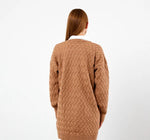 Vav Braided Midsize Knitted Winter Cardigan Camel