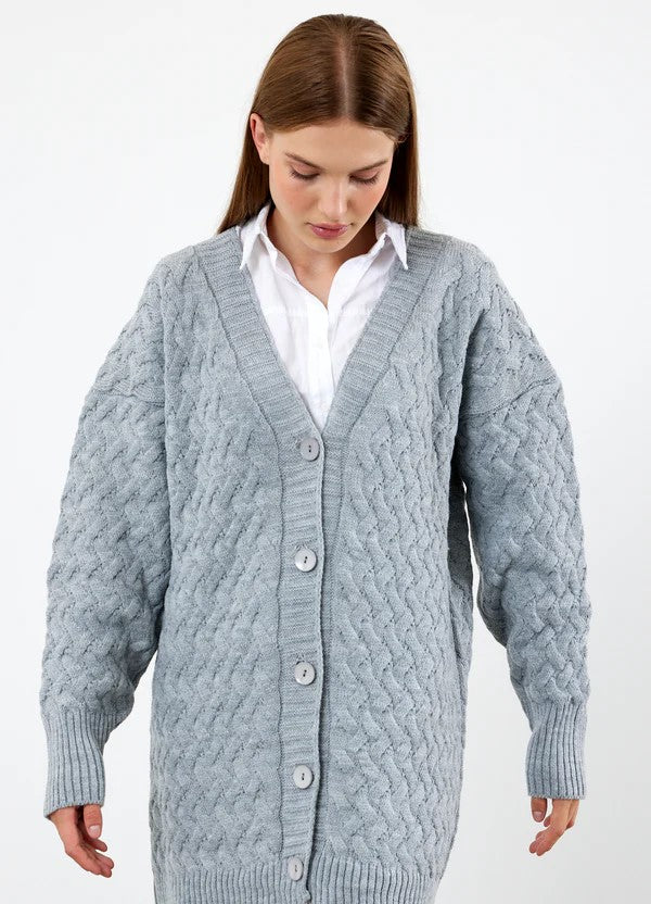 Vav Braided Midsize Knitted Winter Cardigan Gray