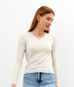 Vav Striped Crop Top Sweater Beige