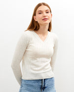 Vav Striped Crop Top Sweater Beige