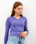 Vav Striped Crop Top Knitted Winter Sweater Purple