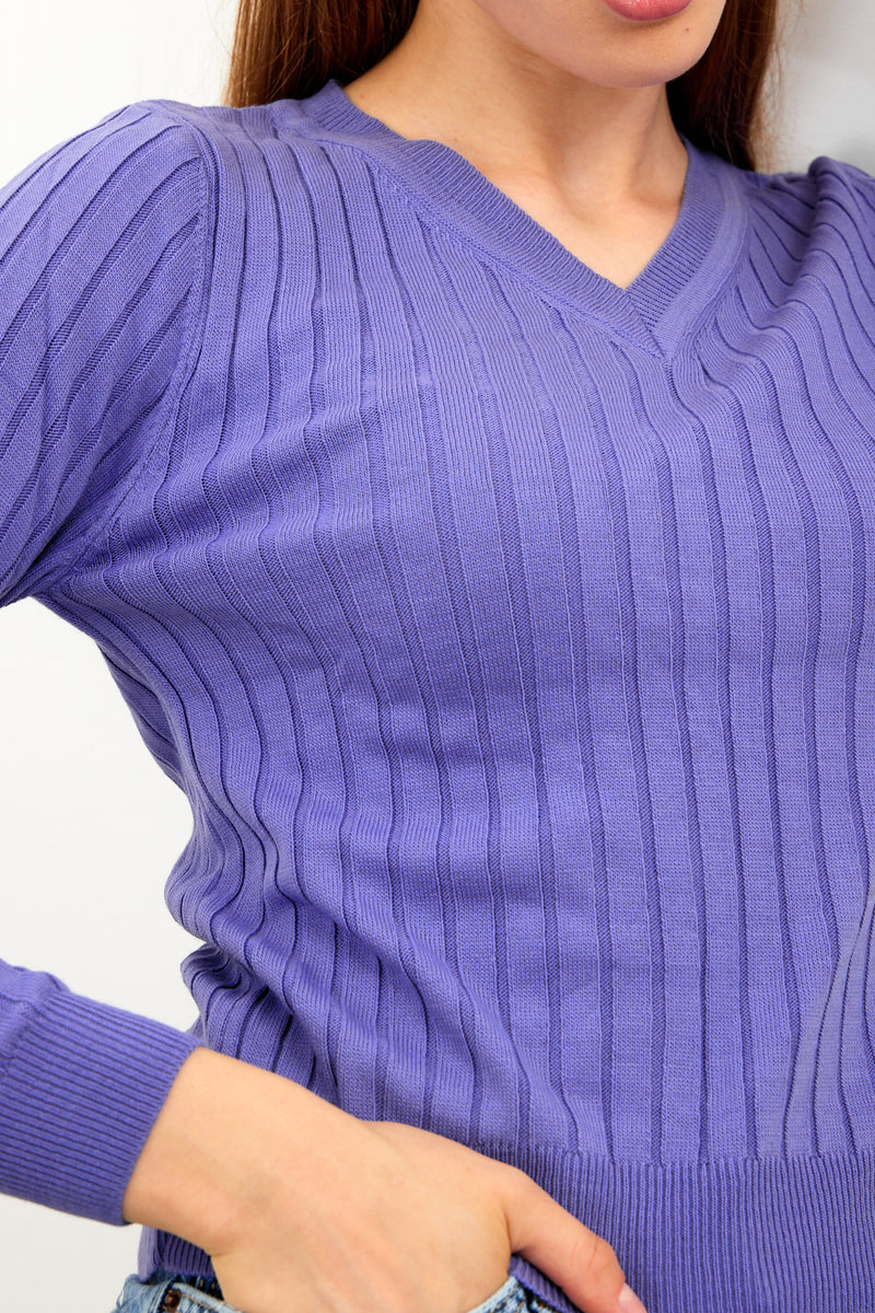 Vav Striped Crop Top Knitted Winter Sweater Purple