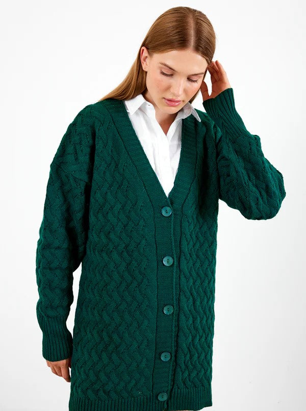 Vav Braided Midsize Knitted Winter Cardigan Emerald